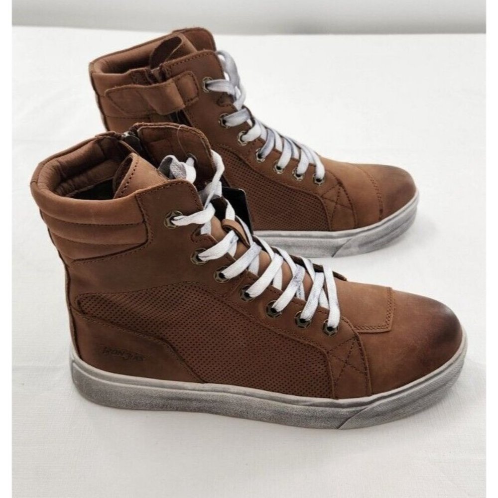 Iron Jias Retro Leather Motorcycle Boots XZ006 Brown Mens EU 42 US 8.5